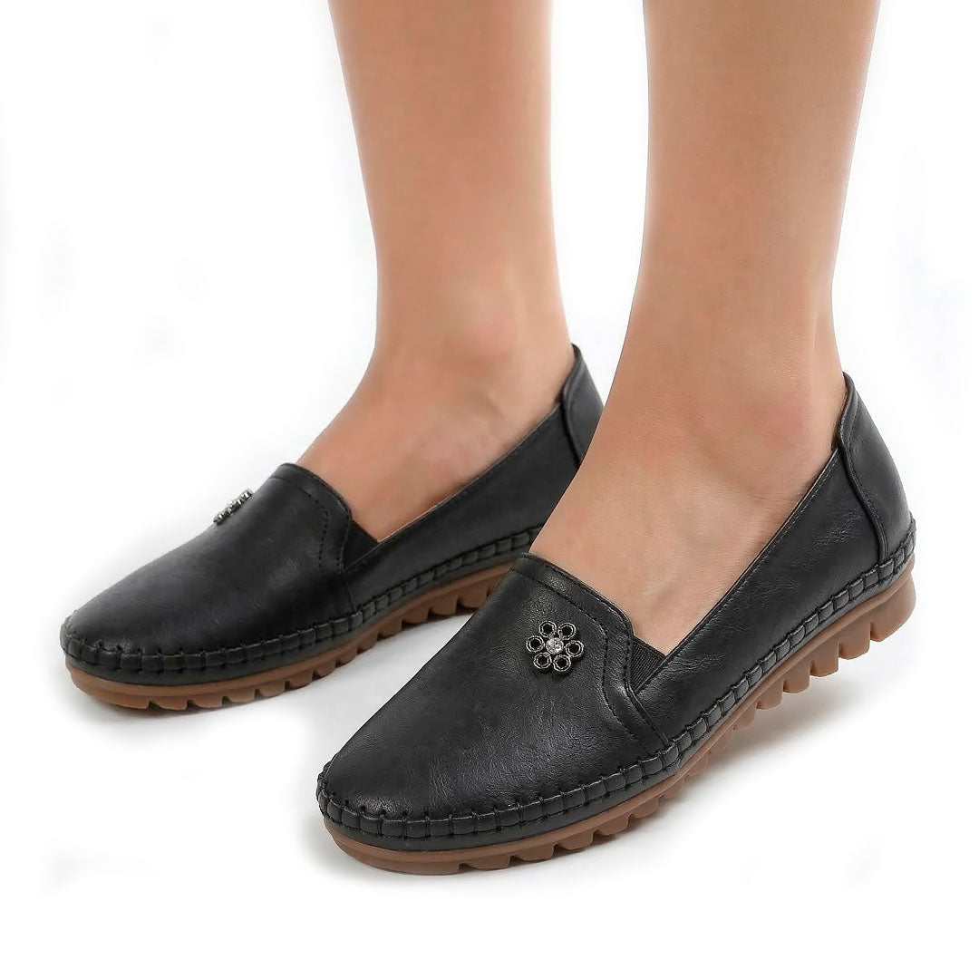 Women's Black Pebbled Slip-On Loafers Halveyn