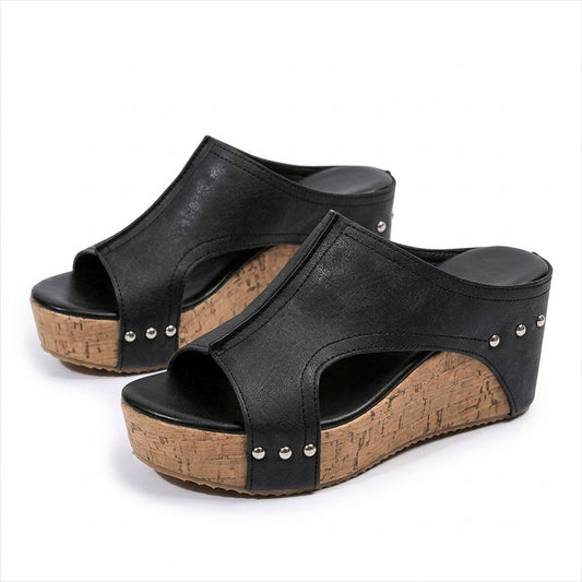 Women's Cork-Effect Wedge Mule Shoes Halveyn