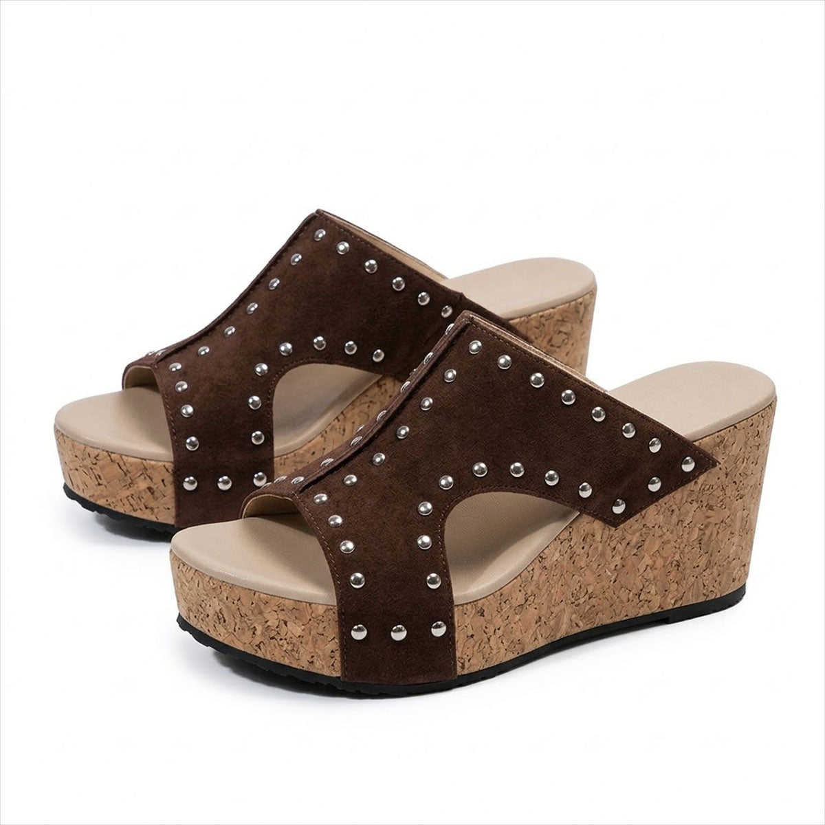 Women's Cork-Effect Wedge Mule Shoes Halveyn