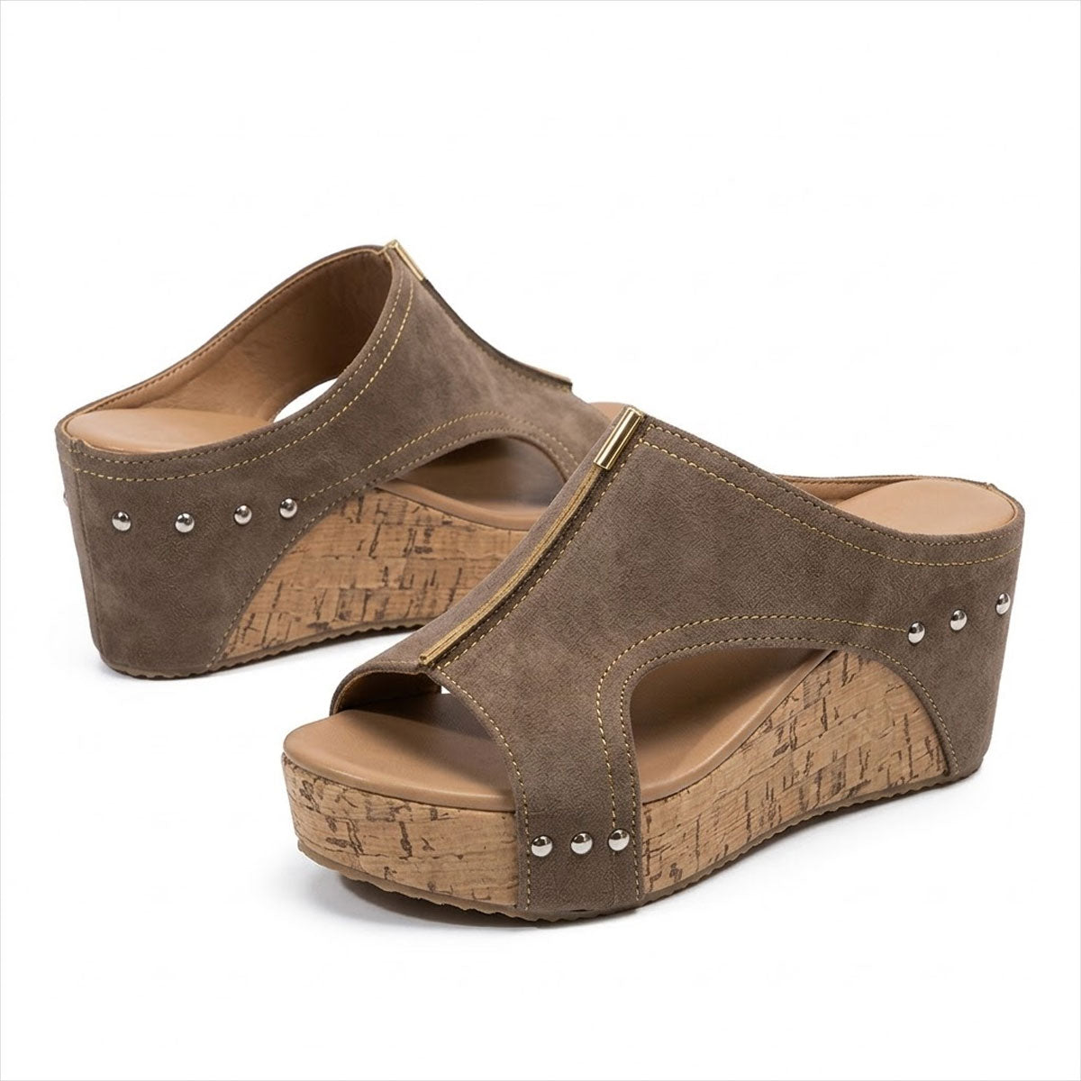 Women's Cork-Effect Wedge Mule Shoes Halveyn