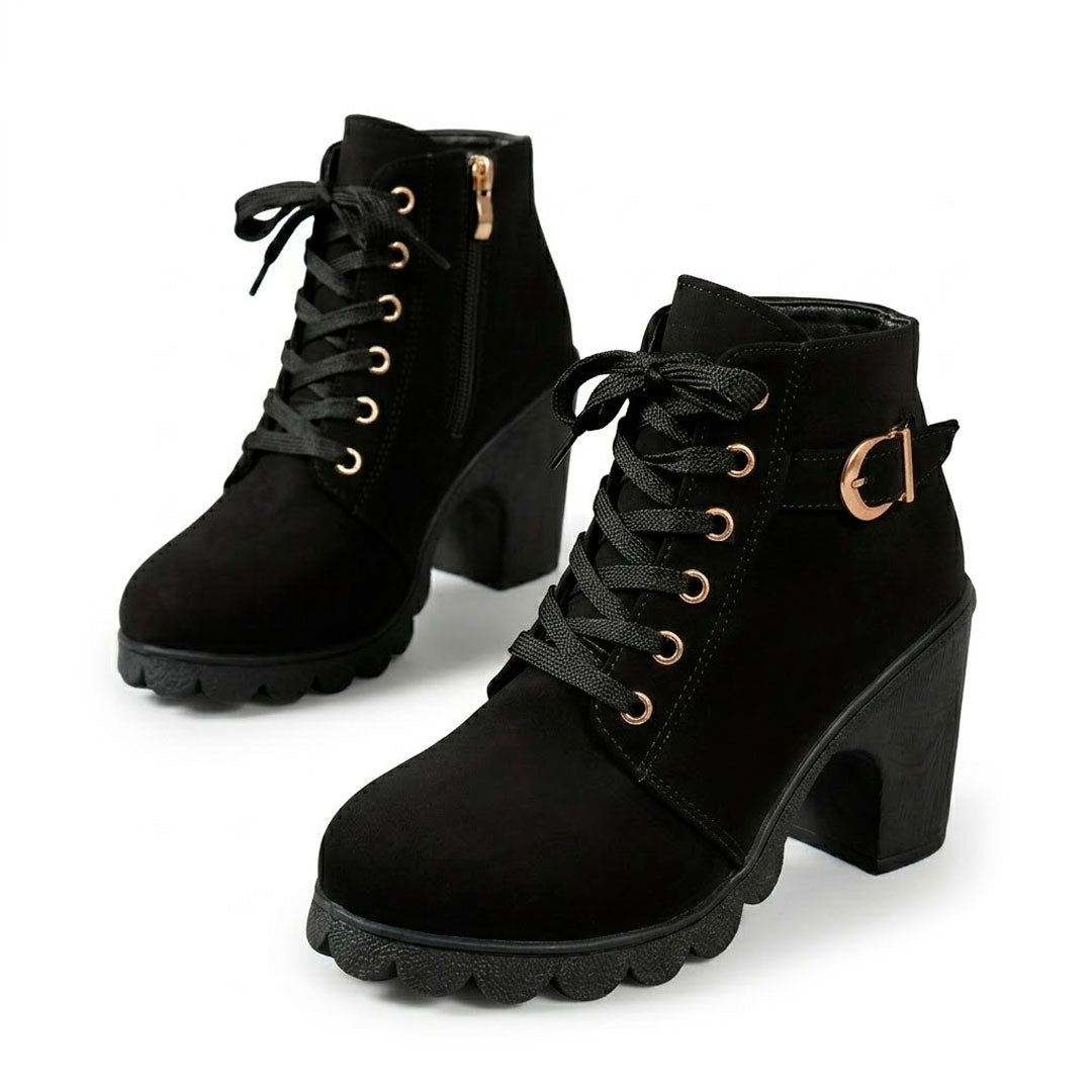 Women's Matte Leather Black Ankle Boots Halveyn