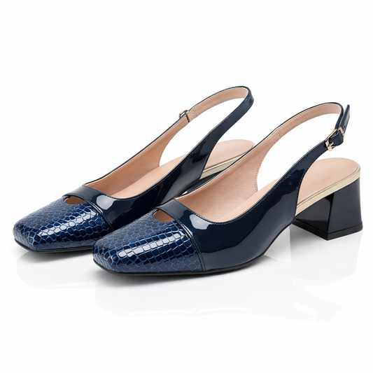 Women's Patent Leather Slingback Block Heel Shoes Halveyn